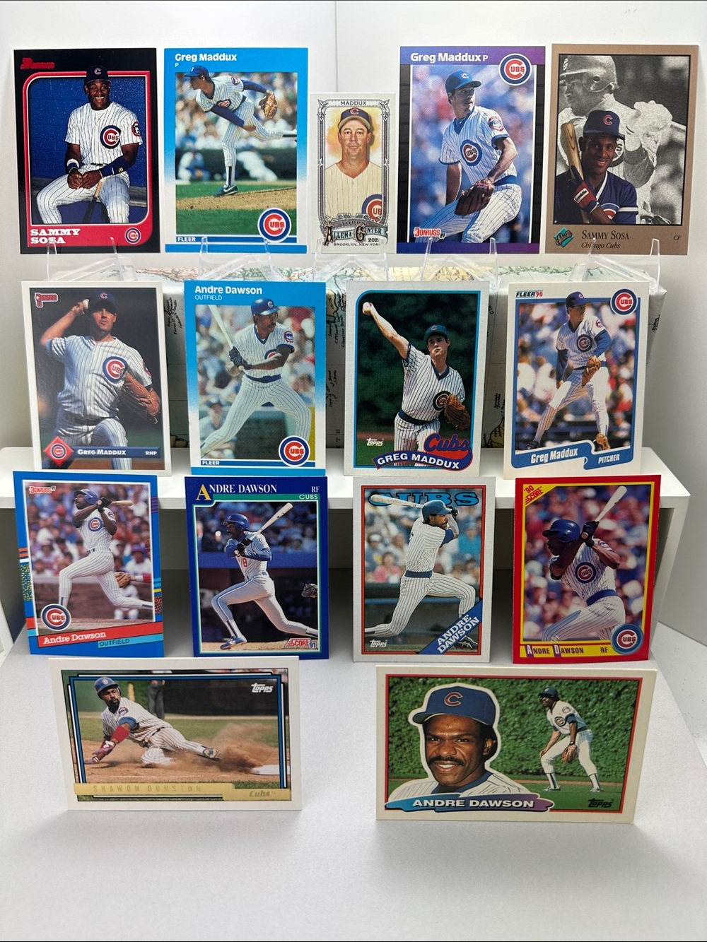 Greg Maddux/Sammy Sosa/Andre Dawson Chicago Cubs vintage lot of 15